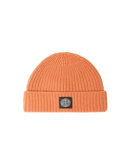 Stone Island Rosa Wollmütze Mit Ikonischem Logo in Orange für Herren