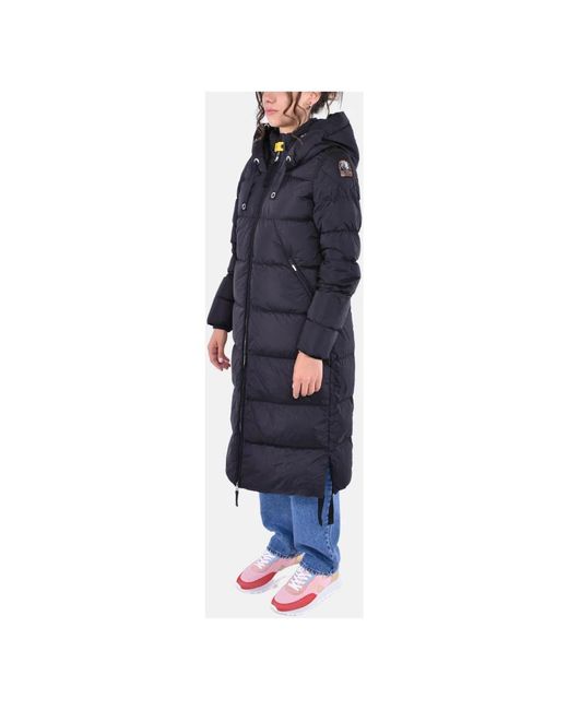 Parajumpers Jassen ,Zwart ,Nylon Lange Hooded Panda Piumino Jas in het Blue