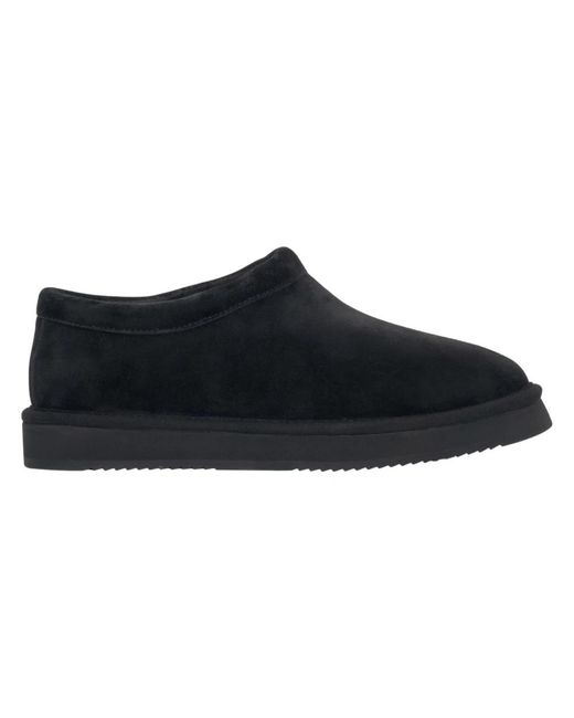 ESTRO Black Velours Clogs Mit Fellfutter