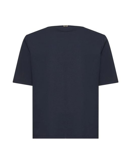 Herno Tops ,Blauw ,Katoen Blauw T-Shirt Met Ronde Hals En Logoplaat in het Blue