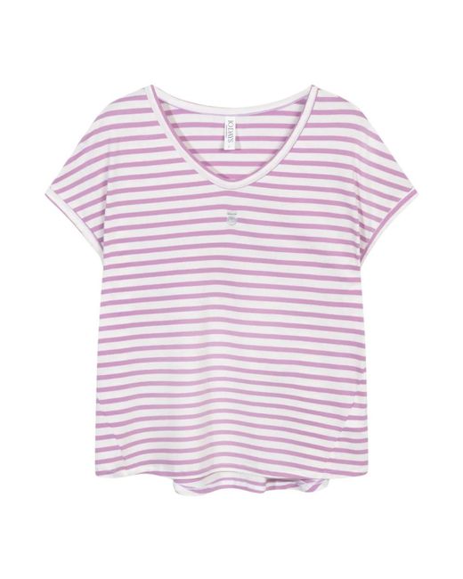 Camiseta de rayas de algodón orgánico con cuello en v 10Days de color Purple