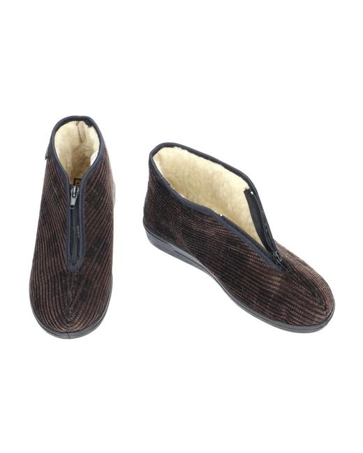 Fischer 204167 Ribbed Velour Slipper in het Black voor heren