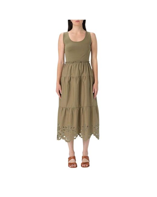 Liu Jo Green Grünes Plissiertes Midi-Kleid