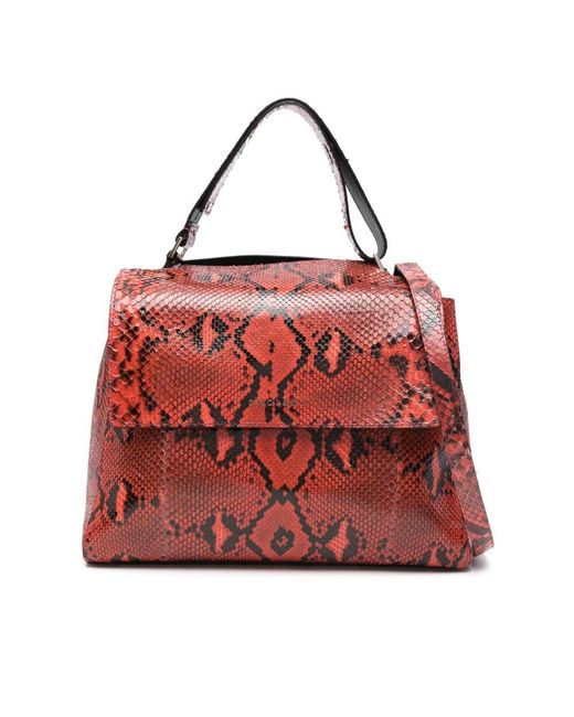 Orciani Red Diamant Medium Python Tote Tasche