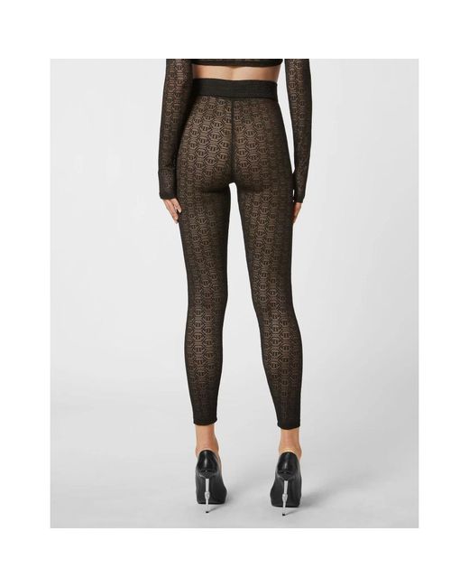 Philipp Plein Broeken ,Zwart ,Tulle Leggings Monogram in het Black