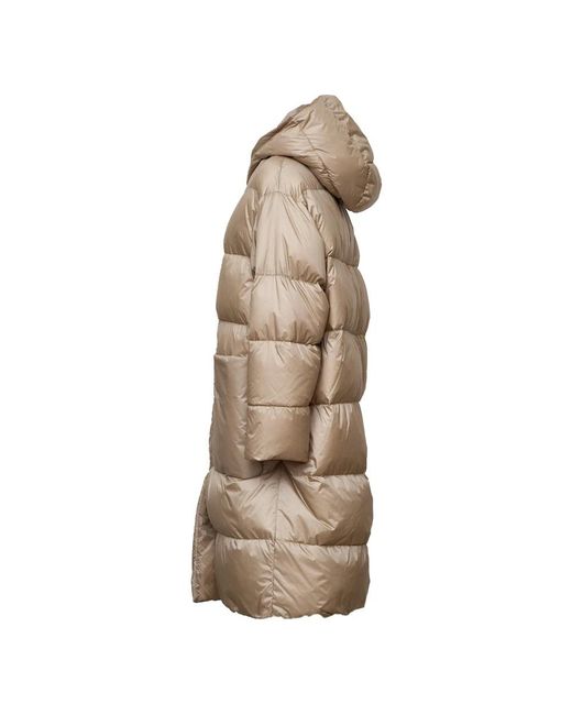 Max Mara Jassen ,Leer Gewatteerde Midi-Jas Met Capuchon En All-Over Horizontale Strepen in het Natural