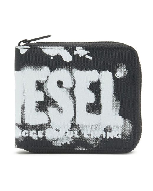 DIESEL Metallic Portemonnaie mit reißverschluss aus stoff mit logo-print