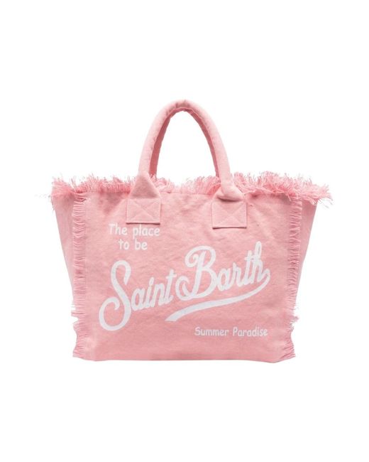 Mc2 Saint Barth Pink Flamingo canvas fringed tote bag