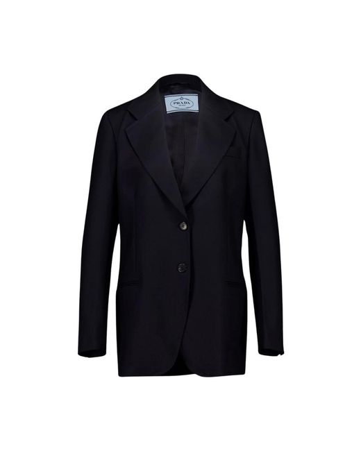 Prada Jassen ,Blauw ,Wol Single-Breasted Chevron Jacket in het Blue