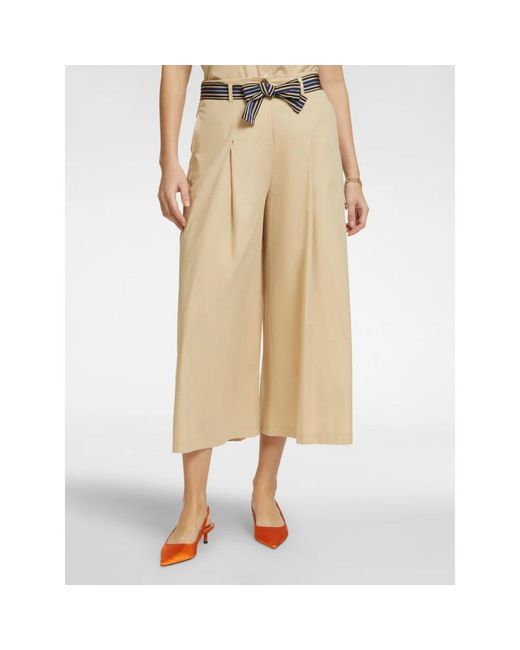 Elena Miro Natural Weit Geschnittene, Gestreifte Hose Mit Gürtel