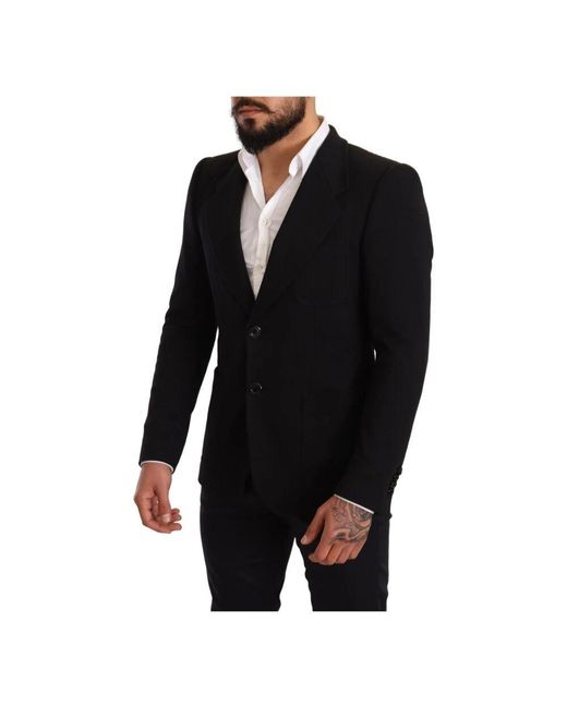 Dolce & Gabbana Schwarzer baumwoll-slim-fit-teljacke-blazer in Black für Herren