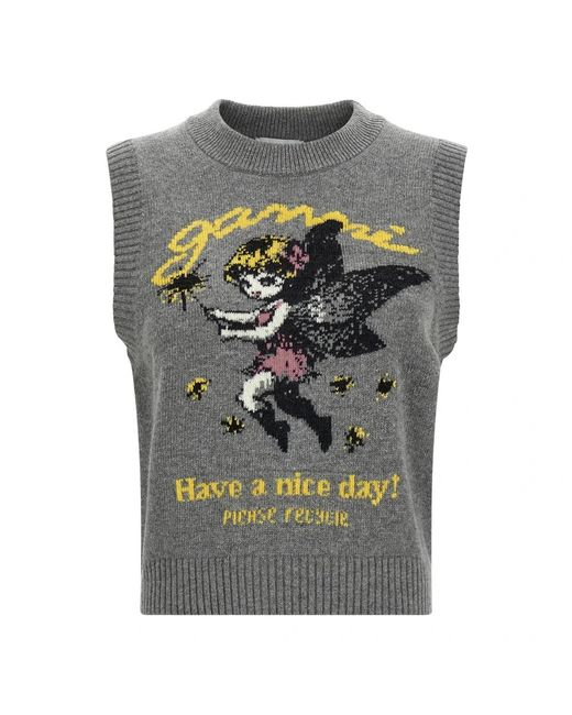 Ganni Gray Round-Neck Knitwear