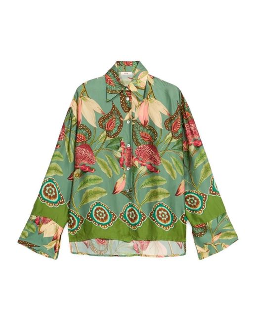 Oltre Overhemden ,Groen ,Satijn Tropical Satijnen Blouse in het Green