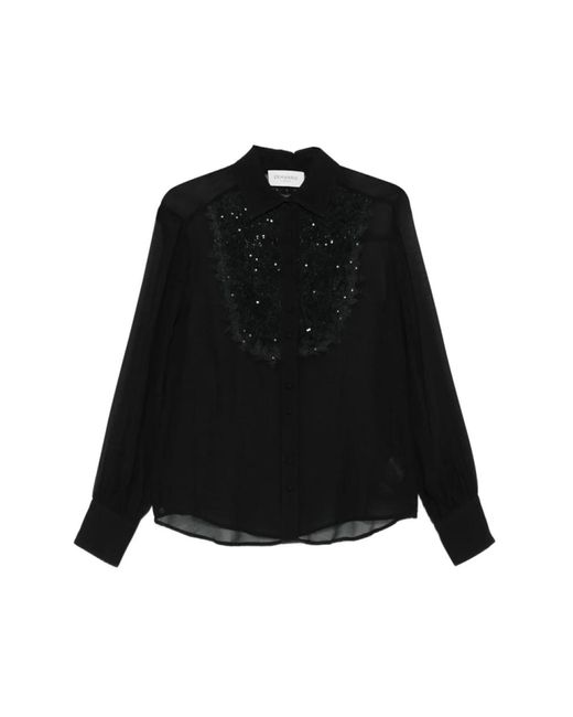 Ermanno Scervino Black Schwarze Paillettenapplikation Langarmbluse