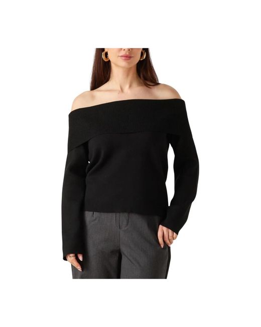 Object Truien & Vesten ,Zwart ,Objreynard L/S Re Off-Shoulder Knit in het Black