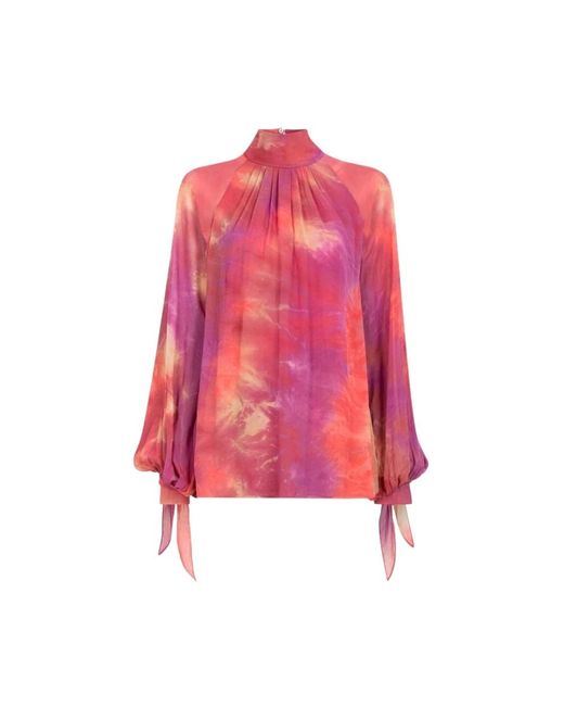 Roberto Cavalli Overhemden ,Roze ,Tie-Dye Top Met Mock Neck in het Pink
