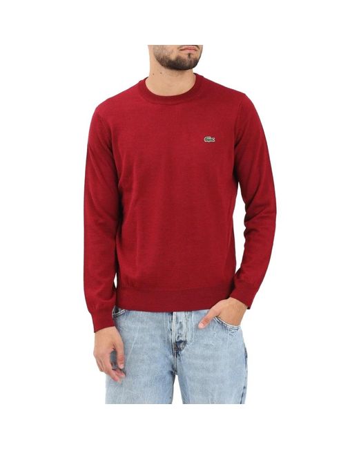 Round-Neck Knitwear Lacoste de hombre de color Red