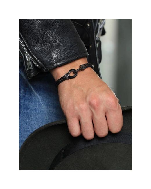 Nialaya 's leather bracelet with rhodium hook clasp in Black für Herren