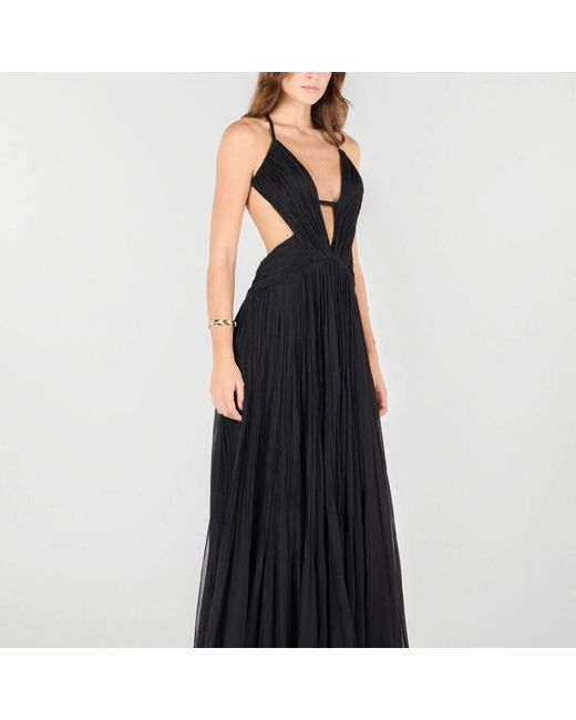 Roberto Cavalli Black Seidenkleid Mit Drapierung Und V-Ausschnitt