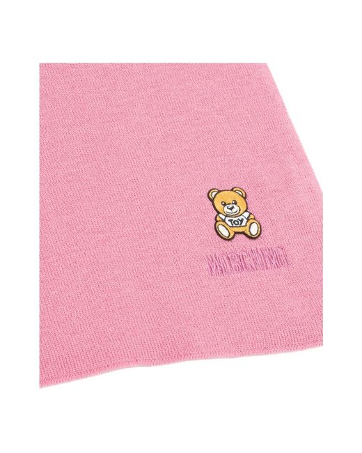 Moschino Pink Teddy Bear Wool Wool Scarf