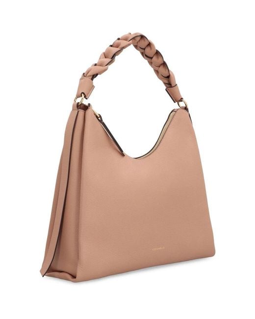 Coccinelle Brown Körnige Lederschultertasche Mit Fächern