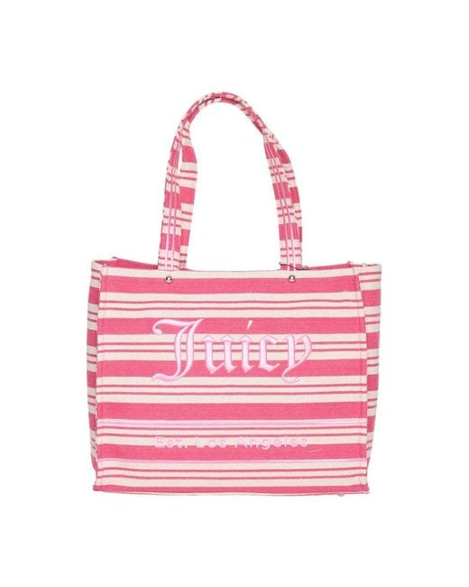 Juicy Couture Pink Gestreifte Einkaufstasche Mit Abnehmbarem Schultergurt