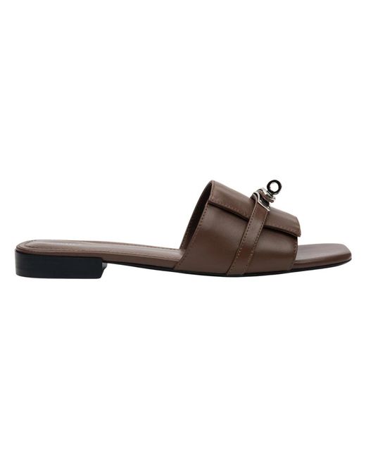 ESTRO Schoenen ,Bruin ,Leer Donkerbruine Slippers Met Zilveren Versiering in het Brown