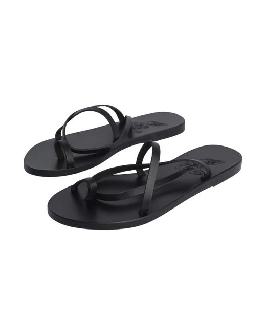 Ancient Greek Sandals Black Flat Sandals