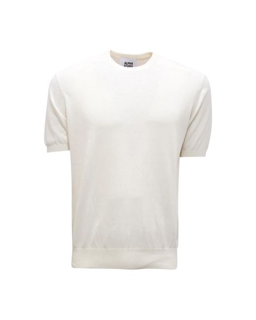 Alpha Studio Baumwollkrepp Pullover in White für Herren