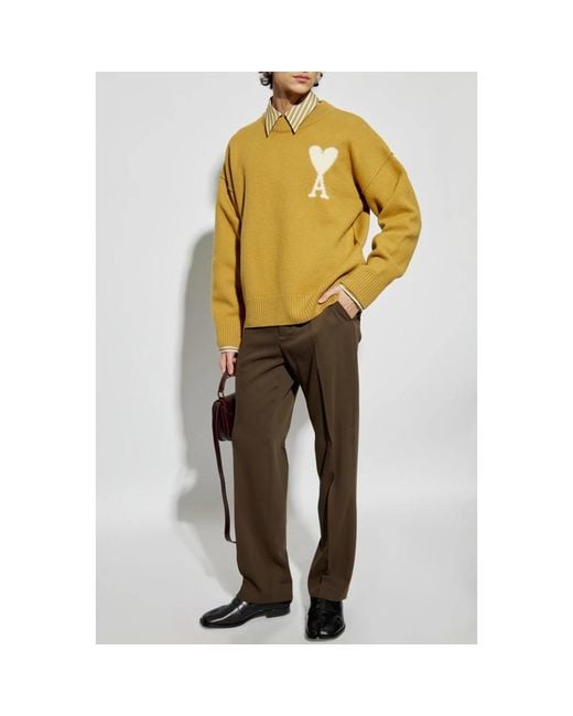 AMI Yellow Round-Neck Knitwear for men