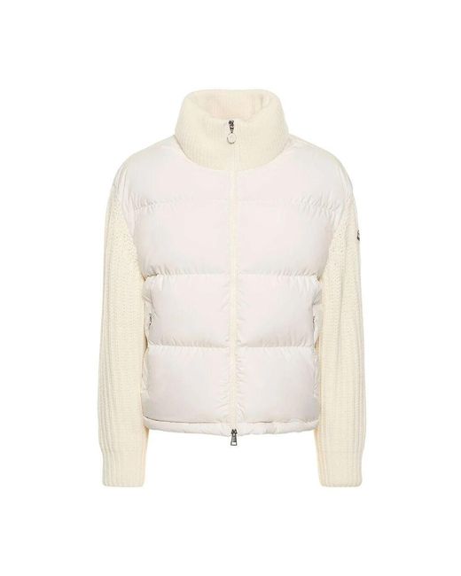 Moncler White Gesteppte nylonjacke mit wollpanel