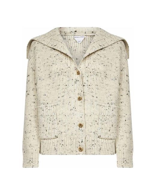 Bottega Veneta Truien & Vesten ,Grijs ,Wol Gouden Knoop Sweater Duif in het Natural
