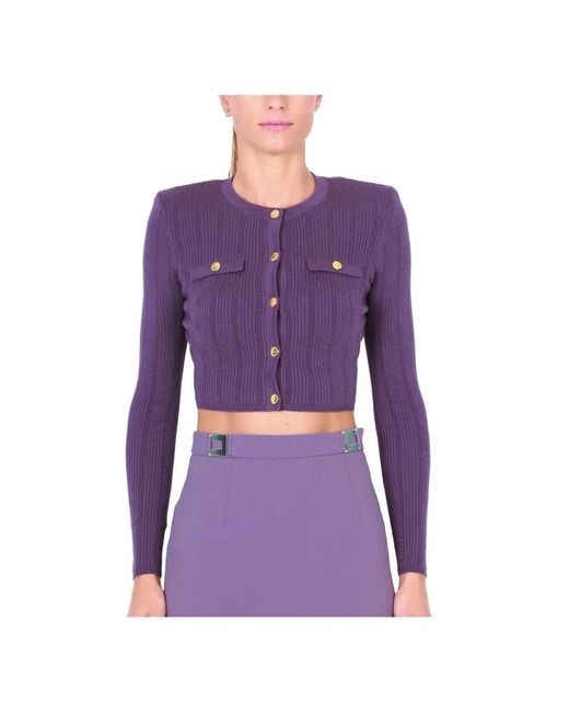 Elisabetta Franchi Purple Kurze rippstrick-strickjacke pflaume