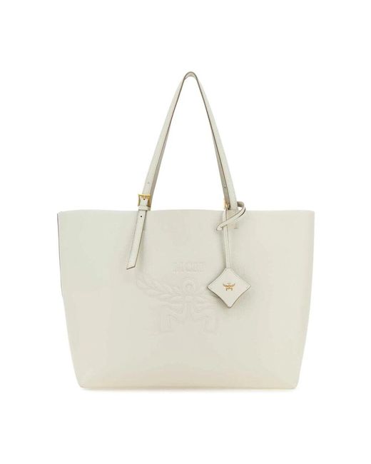 MCM White Himmel Leder Einkaufstasche