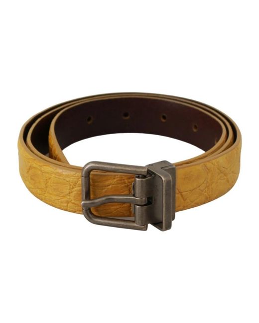 Dolce & Gabbana Brown Dolce Gabbana Yellow Exotic Skin Leather Grey Buckle Belt for men
