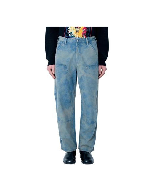 Thisisneverthat Jeans ,Blauw ,Katoen Bleached Double Knee Pants in het Blue voor heren