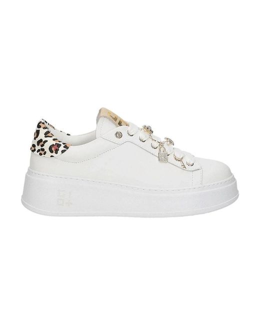 GIO+ White Weiße Ledersneaker Mit Leopardenmuster