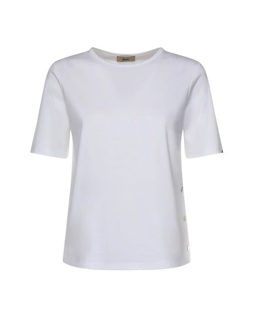 Herno Tops ,Wit ,Katoen T-Shirt Met Zijsplit in het Blue