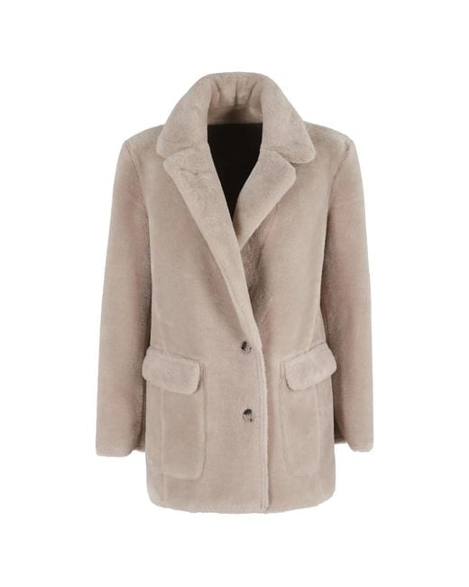 Urbancode Omkeerbare Shearling Jas Taupe Kleur in het Natural