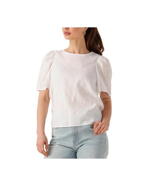 Object Overhemden ,Wit ,Denim Witte Zomer Top Met Ronde Hals in het White