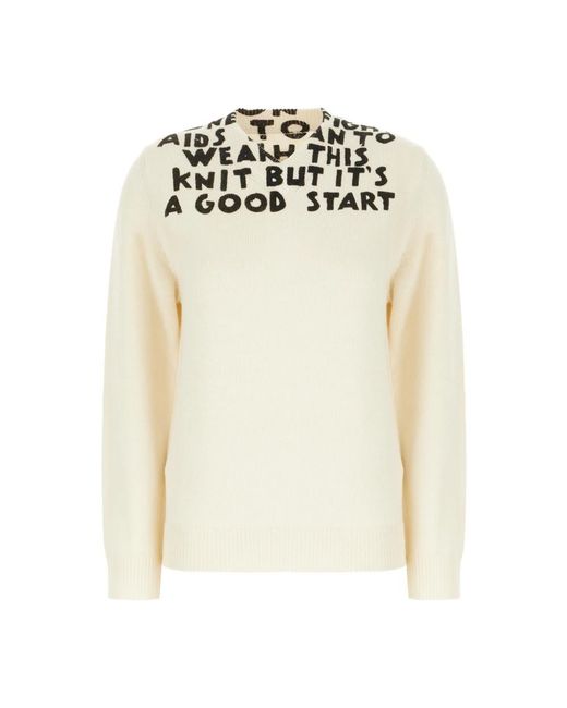 MM6 by Maison Margiela White V-Neck Knitwear