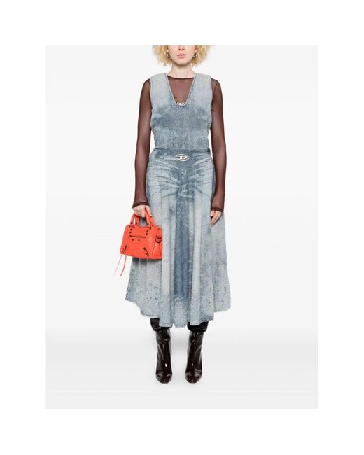 DIESEL Blauwe Acid Wash Denim A-Lijn Rok in het Blue