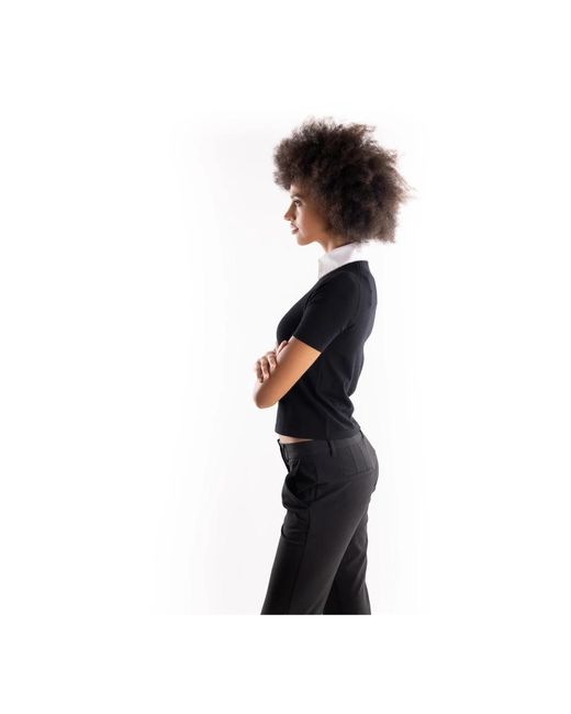 Marella Tops ,Zwart ,Polyester Zwarte Polo Sweater Met Afneembare Witte Kraag in het Black