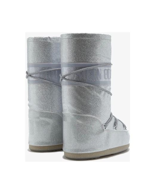 Moon Boot Gray Glitter Icon Silberne Schuhe
