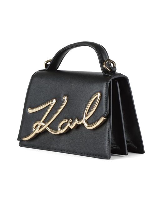 Karl Lagerfeld Black Lederhandtasche k/signature 2.0 sm
