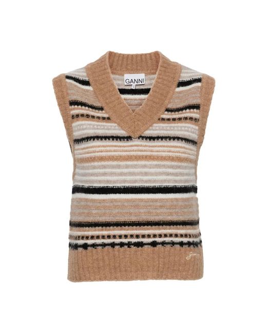 Ganni V-Neck Knitwear in het Multicolor