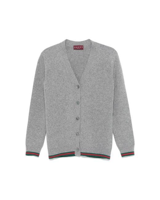 Gucci Truien & Vesten ,Grijs ,Wol Lichtgrijze Cardigan Met V-Hals in het Gray