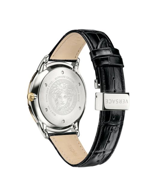 Versace Accessoires ,Grijs ,Leer Herenhorloge Zwart Leer Goud Zilver Gmt in het Metallic voor heren