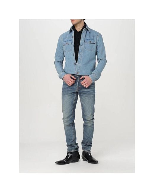 Tom Ford Klassisches Denim Langarmhemd in Blue für Herren