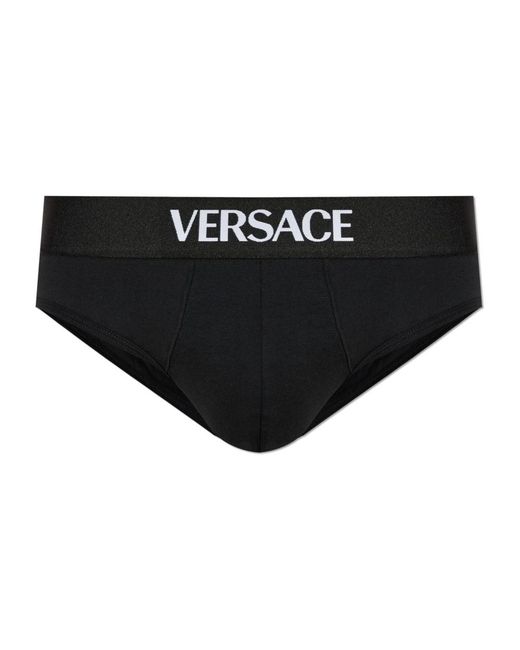 Versace Ondergoed ,Zwart ,Katoen Katoenen Slip Met Logo in het Black voor heren